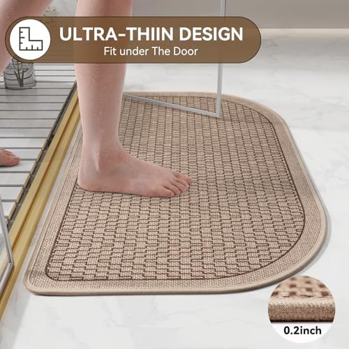 YDKGL Half Circle Bath Mat, Non Slip Thin Bathroom Rugs, Brown 24x35