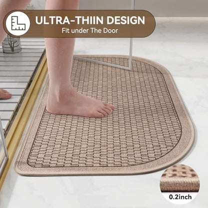 YDKGL Half Circle Bath Mat, Non Slip Thin Bathroom Rugs, Brown 24x35