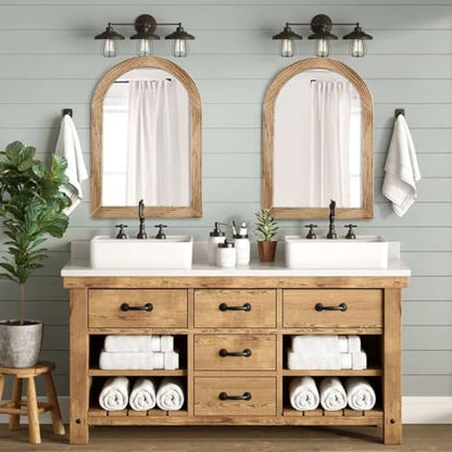 LOSOUR 2 Pack Arched Mirror, Farmhouse Decor Solid Wood Frame Bathroom Mirrors, Vintage Mirror for Bathroom, Living Room,Bedroom, Entryway, Hallway,Foyer (Brown, 2 Pack-36" x 24")