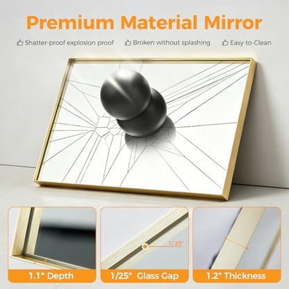 NEWBULIG 24"x36" Wall Mirror, Bathroom Mirrors for Over Sink, Gold