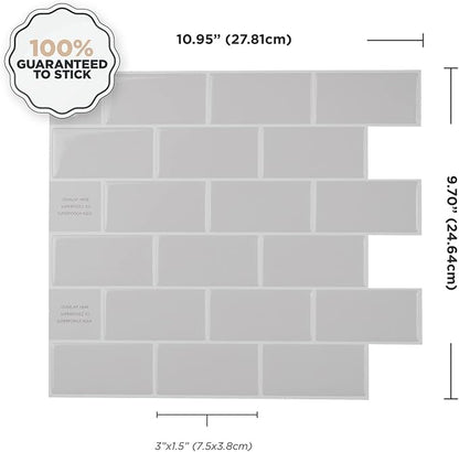 Smart Tiles Peel and Stick backsplash, Subway Pearl Gray, 10.95"x9.7" | Pack of 10 (6.3 sq ft), Glossy, Heat/Moisture Resistant, Low VOC, Kitchen/Bathroom, Renter Friendly, Made in Canada