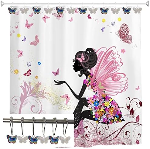 Butterfly Shower Curtain Hooks Rings, Insect Garden Nature Bathroom Decor