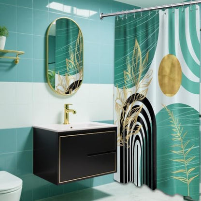 Teal and Gold Extra Long Shower Curtain, Tall 72X96 in, Mid Century