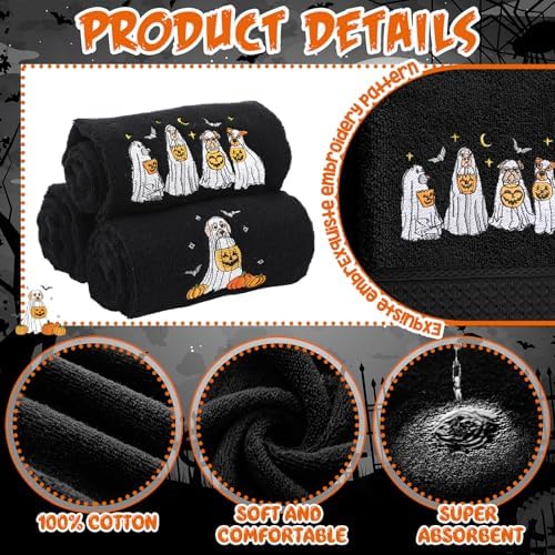 FuWeave 3 Pcs Black Halloween Ghost Dog Hand Towels for Bathroom