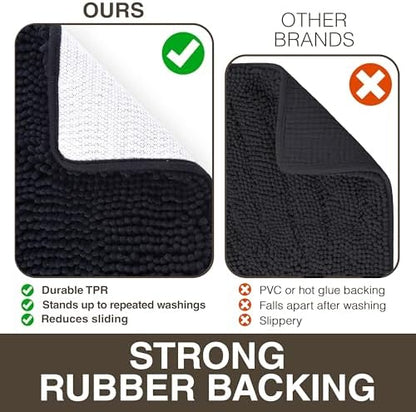 Neater Home Plush Bathroom Rugs 24x17 Thick Chenille Quick Dry Microfiber Absorbent Bath Mat, Soft Bath Rugs, Machine Washable Bathroom Floor Mat for Tub Shower Sink, Home Decor Accessories, Black