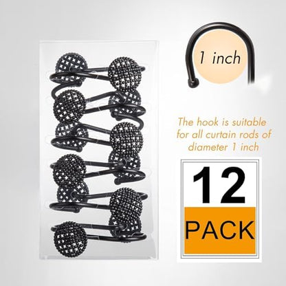 Pearlbee Matte Black Shower Curtain Hooks Rings, 12PCS, Heavy Duty Design