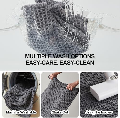 Sunfly Bath Rugs, Extra Soft Absorbent Waffle Bath Mat Quick Dry & Washable, Grey Bathroom Rug for Shower Floor with Boho Decor, 24"x48" Grey
