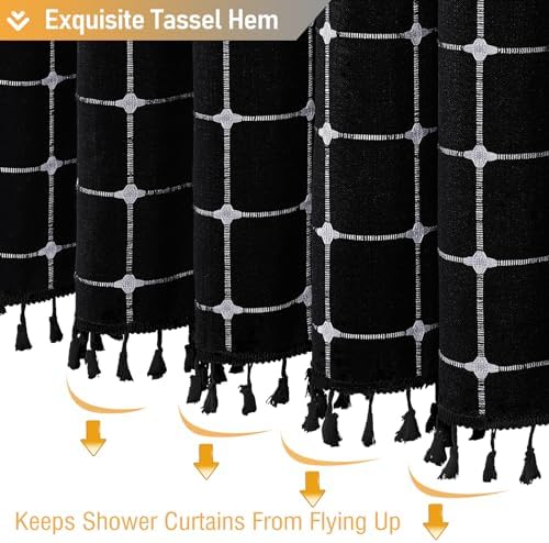 BTTN Black and White Boho Farmhouse Linen Heavy Duty Shower Curtain, 72x72