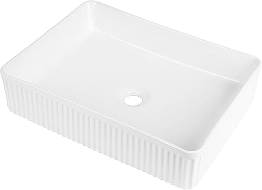 Rectangular Vessel Sink 20 Inch Above Counter - White Ceramic Rectangle Countertop Bathroom Sink, 20" x 13.5" Modern Vanity Art Basin Porcelain Hand Was