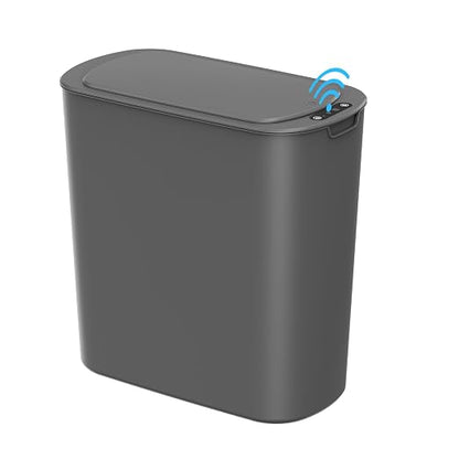 Cesun Automatic Small Bathroom Trash Can with Lid, 2.6 Gallon, Grey | Motion Sensor, Plastic, Touchless, Odor Control, Smart Garbage Can, Battery Operated, Manual Button, for Office/RV/Bedroom