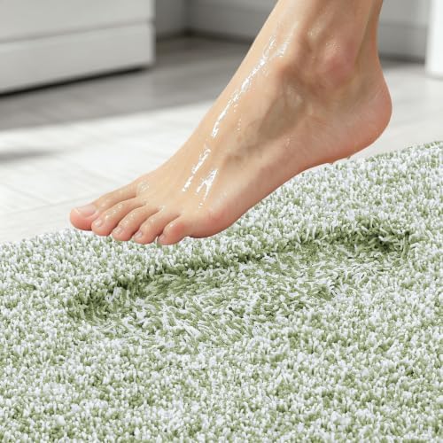 OLANLY Microfiber Bathroom Rugs 24x16, Quick Dry Mat, Sage Green and White
