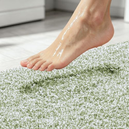 OLANLY Microfiber Bathroom Rugs 24x16, Quick Dry Mat, Sage Green and White