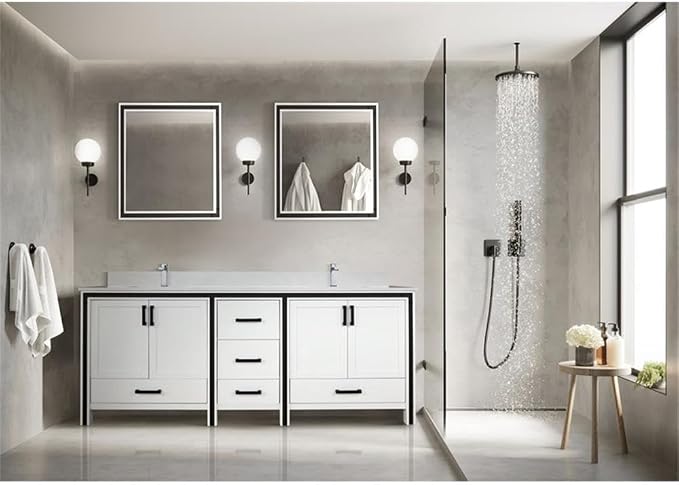 Ziva 80 in W x 22 in D White Double Bath Vanity and Cultured Marble Top