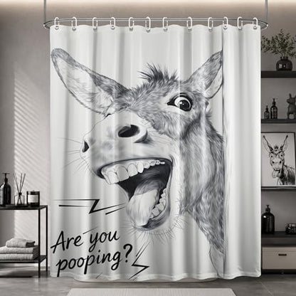Extra Tall Shower Curtain XL Funny Donkey Grey, 70 x 78 Inchs