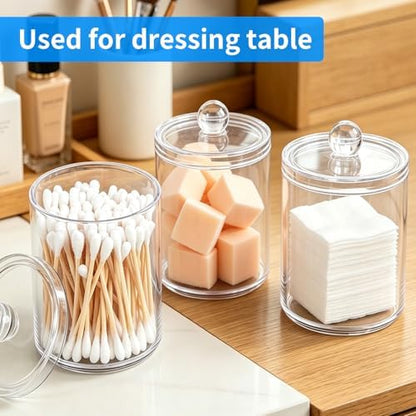 3 Pack Acrylic Qtip Holder Dispenser, Vanity Accessories