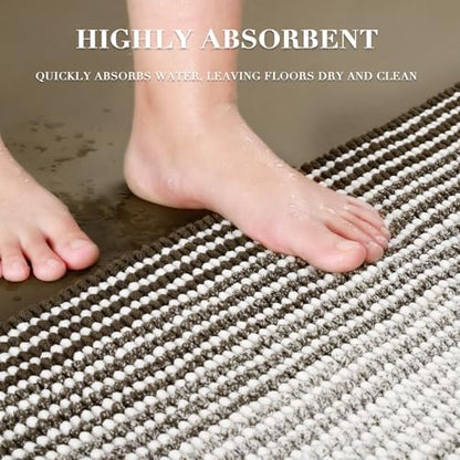 BSICPRO Bathroom Rugs Sets 2 Piece, Non Slip Striped Bath Mats, Latte
