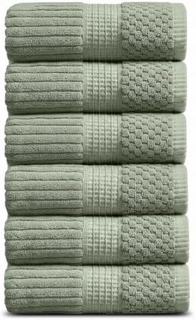 Springtree Home 100% Cotton Hand Towel Set | 6-Pack | Textured | Green