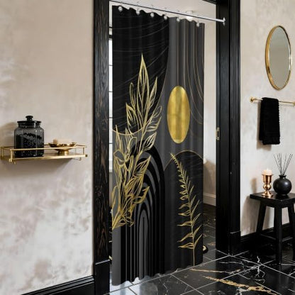 Black and Gold Stall Shower Curtain, 36X72 in Narrow Small, Mid Century