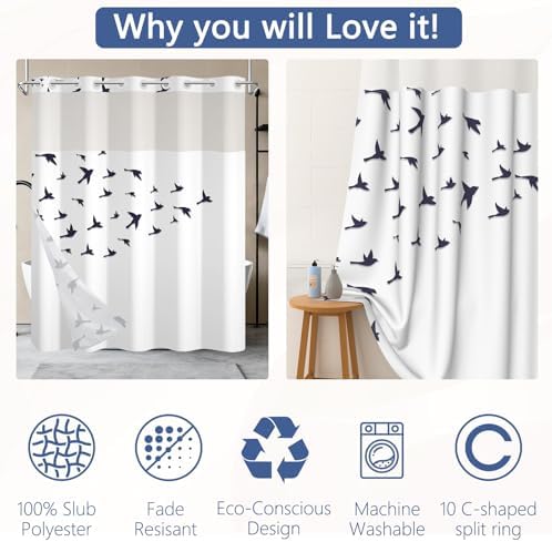 No Hook Shower Curtain with Snap in Liner 71x74 Inch