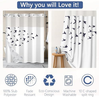 No Hook Shower Curtain with Snap in Liner 71x74 Inch