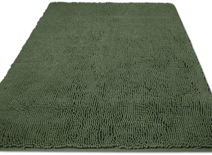 Yeaban Chenille Olive Green Bathroom Rug 36"x60",Non-Slip Rubber Backing