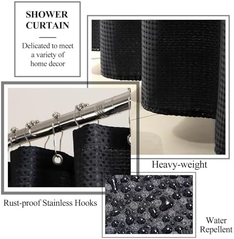XLHOMO Black Bathroom Accessory Set with Shower Curtain and Rugs, Resin