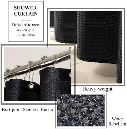 XLHOMO Black Bathroom Accessory Set with Shower Curtain and Rugs, Resin