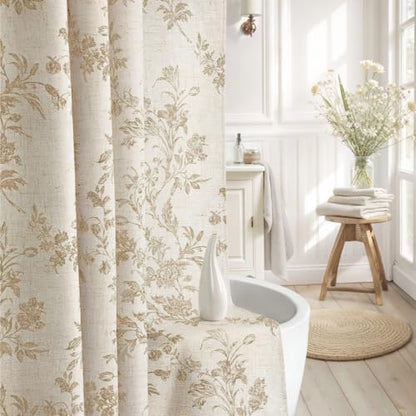 Beige Floral Shower Curtain,Vintage Linen Cottagecore Shower Curtains for Bathroom, 72" W x 72" L