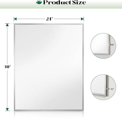 Frameless Beveled Bathroom Wall Mirror, 24"x30" Rectangle Bathroom Wall Mirror with Tempered Glass for Over Sink, Bedroom, Living Room, Vanity, Hangs Horizontally or Vertically