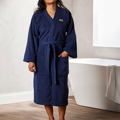 Lacoste Classic Pique Bath Robe, 100% Soft Cotton Terry, Unisex Adult Bathrobe, Absorbent & Quick Drying, One Size Fits Most