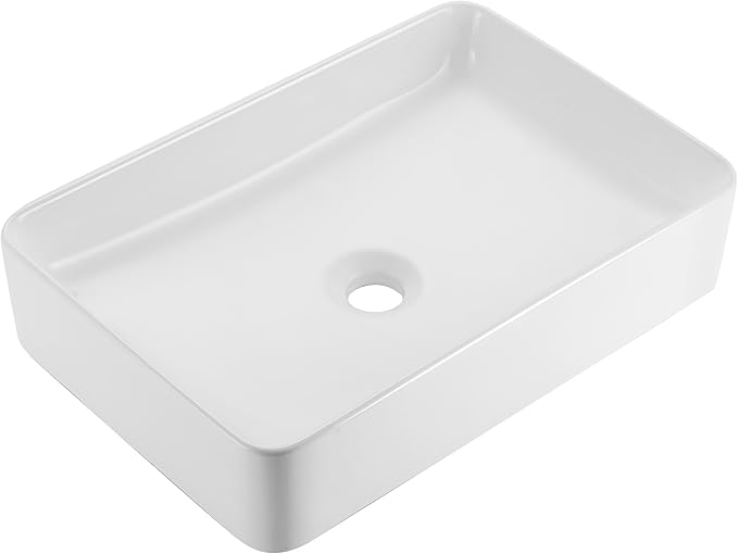 KES Bathroom Vessel Sink 20 Inch Above Counter Rectangular White Ceramic Countertop Sink for Cabinet Lavatory Vanity, BVS123S50
