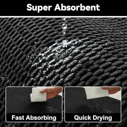 Triohero Bathroom Runner Rug, Long Bath Mat Washable Thin Quick Dry Low Pile Bathroom Runner Rugs 24 x 60 Non Slip, Black 24"x60"