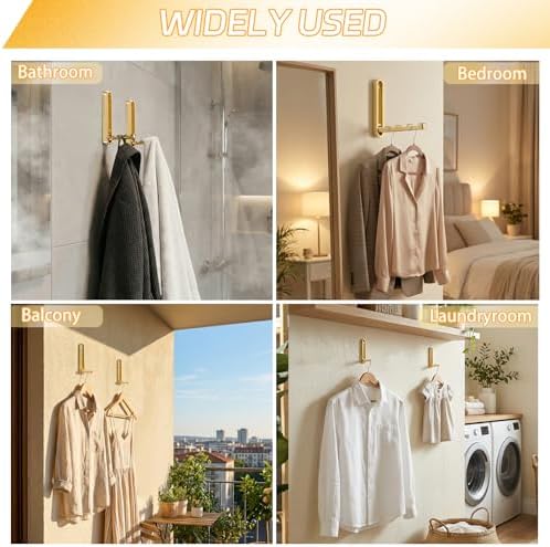 4.33 in Extended Folding Coat Hooks, 2 Pack Gold Wall Hooks, Zinc Alloy