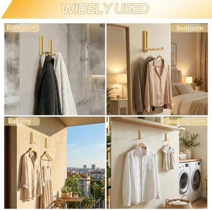 4.33 in Extended Folding Coat Hooks, 2 Pack Gold Wall Hooks, Zinc Alloy