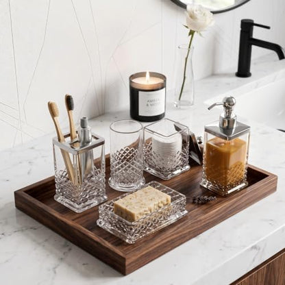 JKE Heavy Glass 5Pcs Bath Accessory Set Transparent Vintage