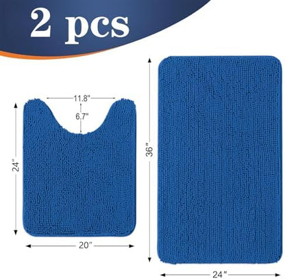 OLANLY Chenille Bathroom Rugs Sets 2 Piece, 36"x24"+24"x20", Deep Navy Blue