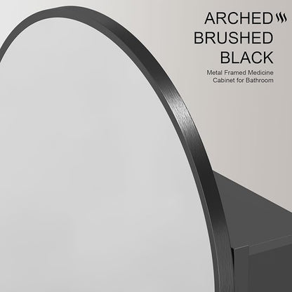 Recessed Medicine Cabinet for Bathroom,Black Arched Medicine Cabinet with Mirror,Arch Mirrored Medicine Cabinets Recessed,Bathroom Mirror with Storage,Open from Left to Right 16x31