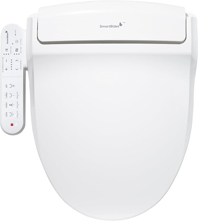 SmartBidet® SB-2000 Smart Bidet Electric Bidet Toilet Seat with Heated Seat, Warm Water, Air Dryer – Side Control Panel, Round