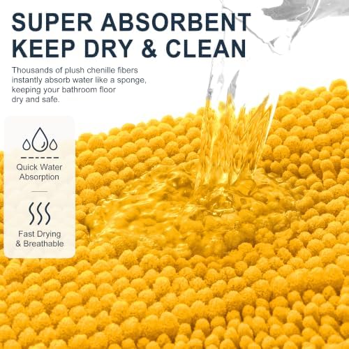 Smiry Thick Small Chenille Bathroom Rugs 24x16, Bath Mat, Golden Yellow
