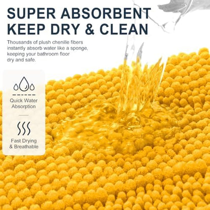 Smiry Thick Small Chenille Bathroom Rugs 24x16, Bath Mat, Golden Yellow