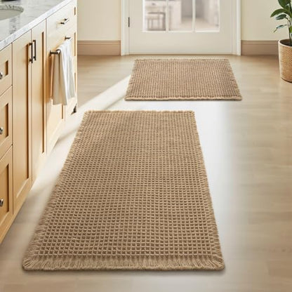 Upgraded Waffle Bath Mat Set of 2 Absorbent Bathroom Mat 17"x24" + 18"x30"