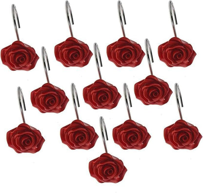 12 PCS Rose Shower Curtain Hooks Anti Rust Decorative Shower Curtain Rings