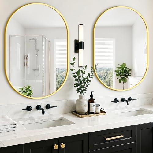 Oval Bathroom Mirror, 2 Pack 24"x36" Gold Vanity Mirror for Over Sink