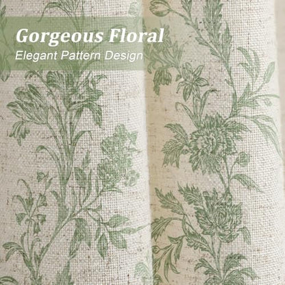 Sage Green Floral Shower Curtain,Vintage Linen Beige Cottagecore Shower Curtains for Bathroom, 72" W x 84" L
