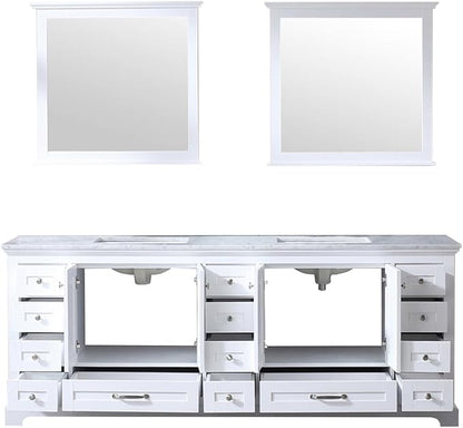 Dukes 84 in. W x 22 in. D White Double Bath Vanity, Carrara Marble Top, and 34 in. Mirrors LD342284DADSM34