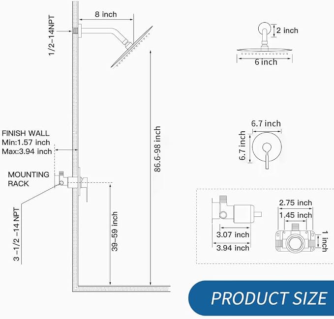 Chrome Shower Head and Faucet Set Complete with Valve Shower Fixtures with 6 Inch High Pressure Rain Shower Head Trim Kit for Standard Bathroom Upgrades - Regaderas Para Baño Modernas