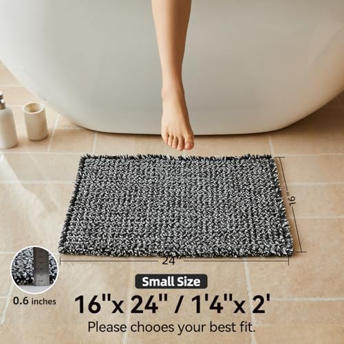 Triohero Waffle Bath Mat, Small Boho Bathroom Rugs, 16x24 Black & White