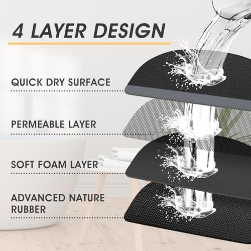 ACCUMTEK Non Slip Bath Mat, Thin Bathroom Rugs Fit Under Door, Quick Dry Bath Mats, Machine Washable Bath Rugs for Bathroom, Bathtub & Kitchen, Black/Bordered/24 x17+ 24"x20" Contour Rug