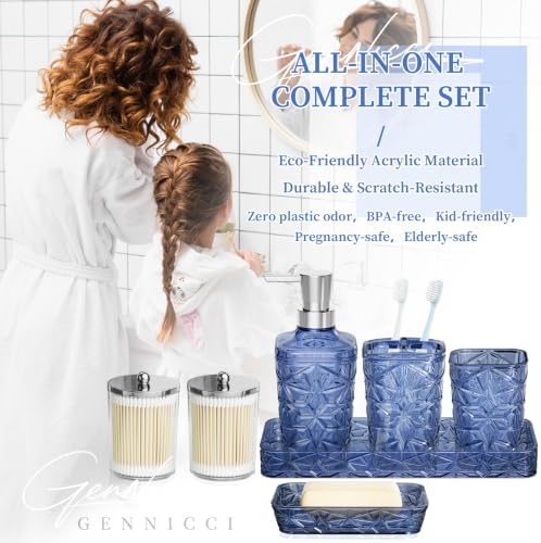 Bathroom Accessories Set, Navy Blue Bathroom Accessories, Acrylic Soap Dispenser and Toothbrush Holder Set, Qtip Holder Set, Bathroom Sink Set, Gift for Home Apartment