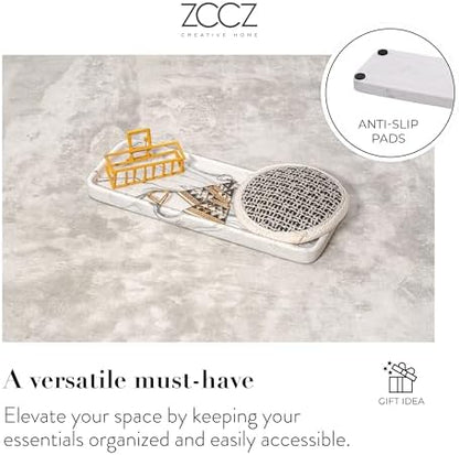 ZCCZ Bathroom Accessory Sets, 4 Pieces Bathroom Accessories Complete Set Vanity Countertop Accessory Set with Marble Look, Includes Lotion Dispenser, Toothbrush Holder and Tray (White Marble Look)